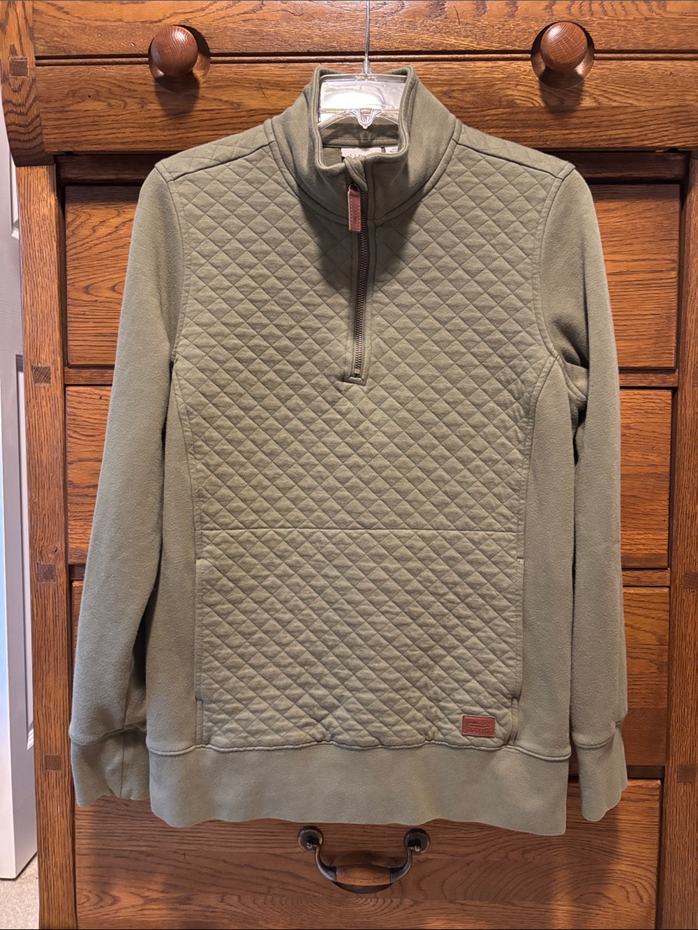 L.L. Bean Quilted Quarter-Zip Pullover Olive Green Women’s Size Medium